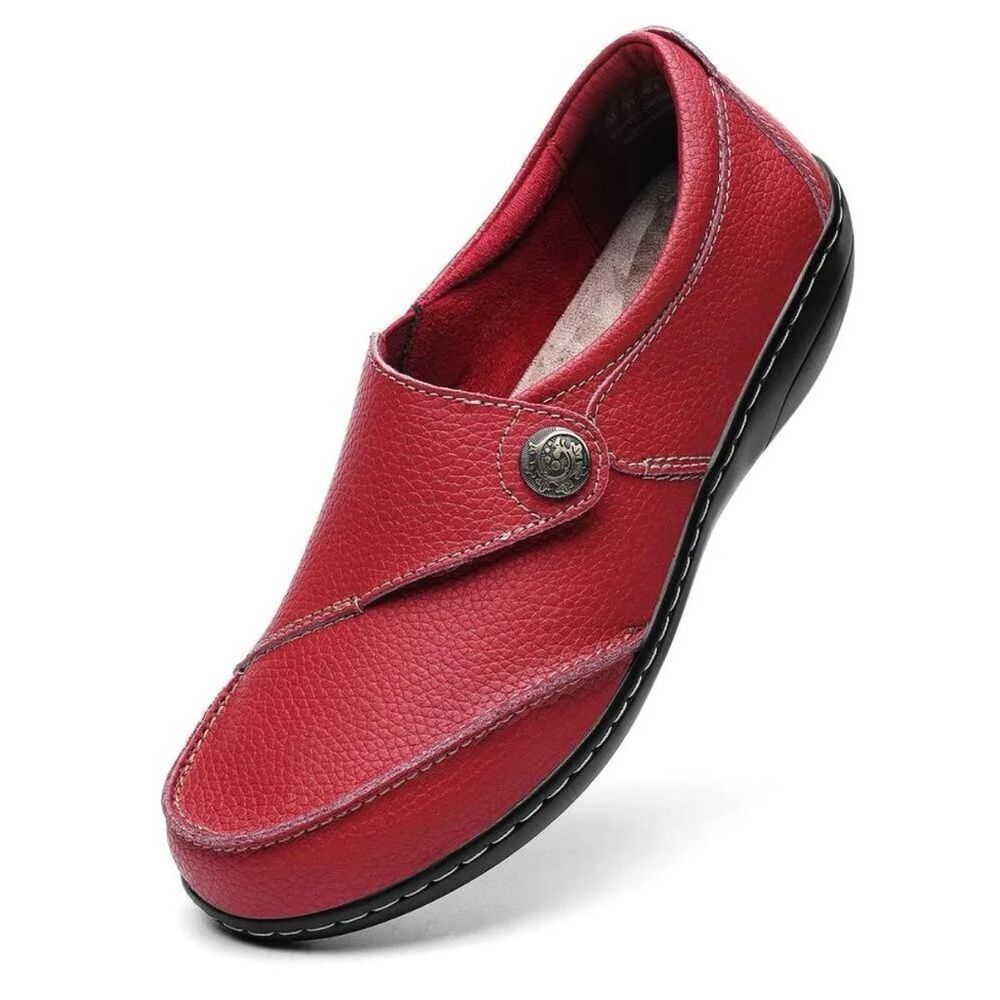 Geoeleph Red Leather Casual Slip On Walking Driving Casual Moccasin Flats NWOB